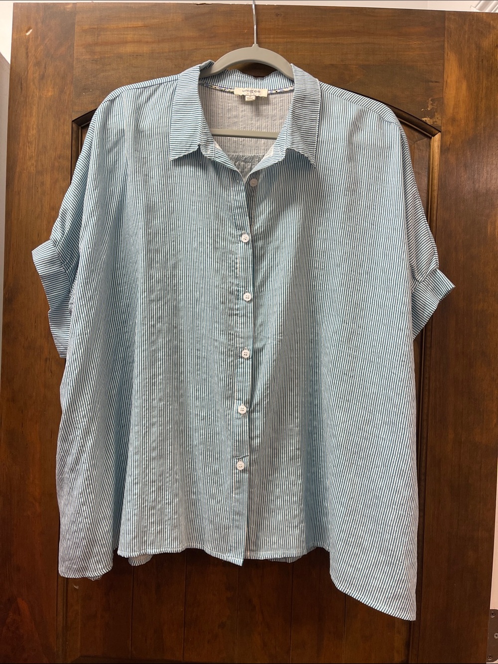 Umgee Light Blue & White Striped Button-Down Shirt